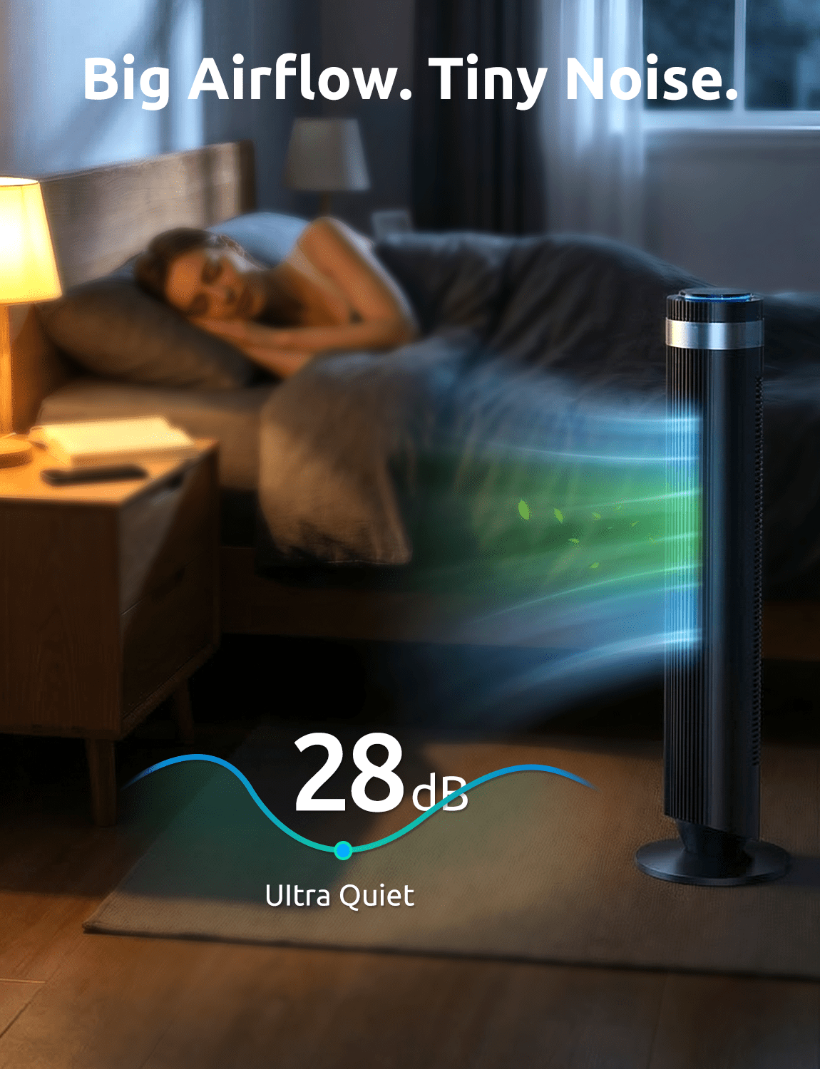 35" Bladeless Tower Fan - Ultra-Quiet 28dB for Bedroom Sleep 25 ft/s High Velocity Cooling w/ Remote 64° Wide Oscillation, 12H Timer, 5 Speeds, 4 Modes LED Display Standing Floor Fan - Black