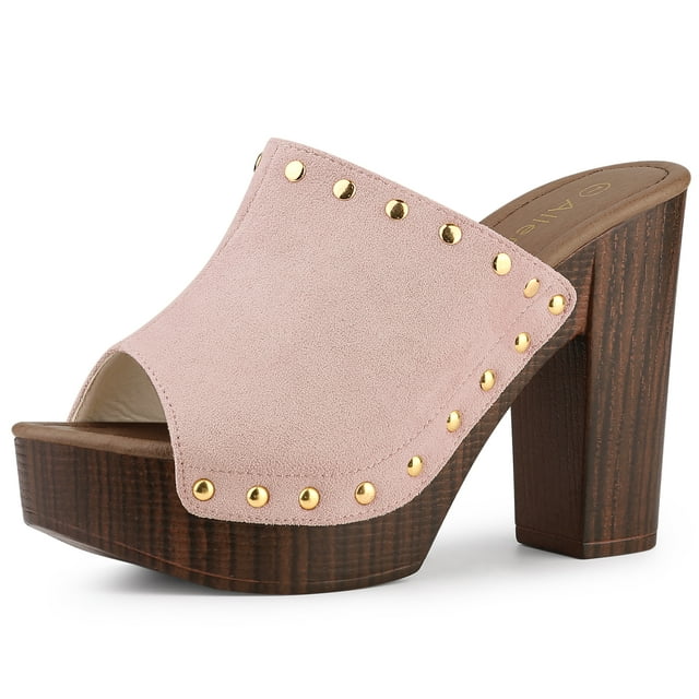 BLISSFUL STEP Women's Open Toe Platform Block Heel Slides Sandals