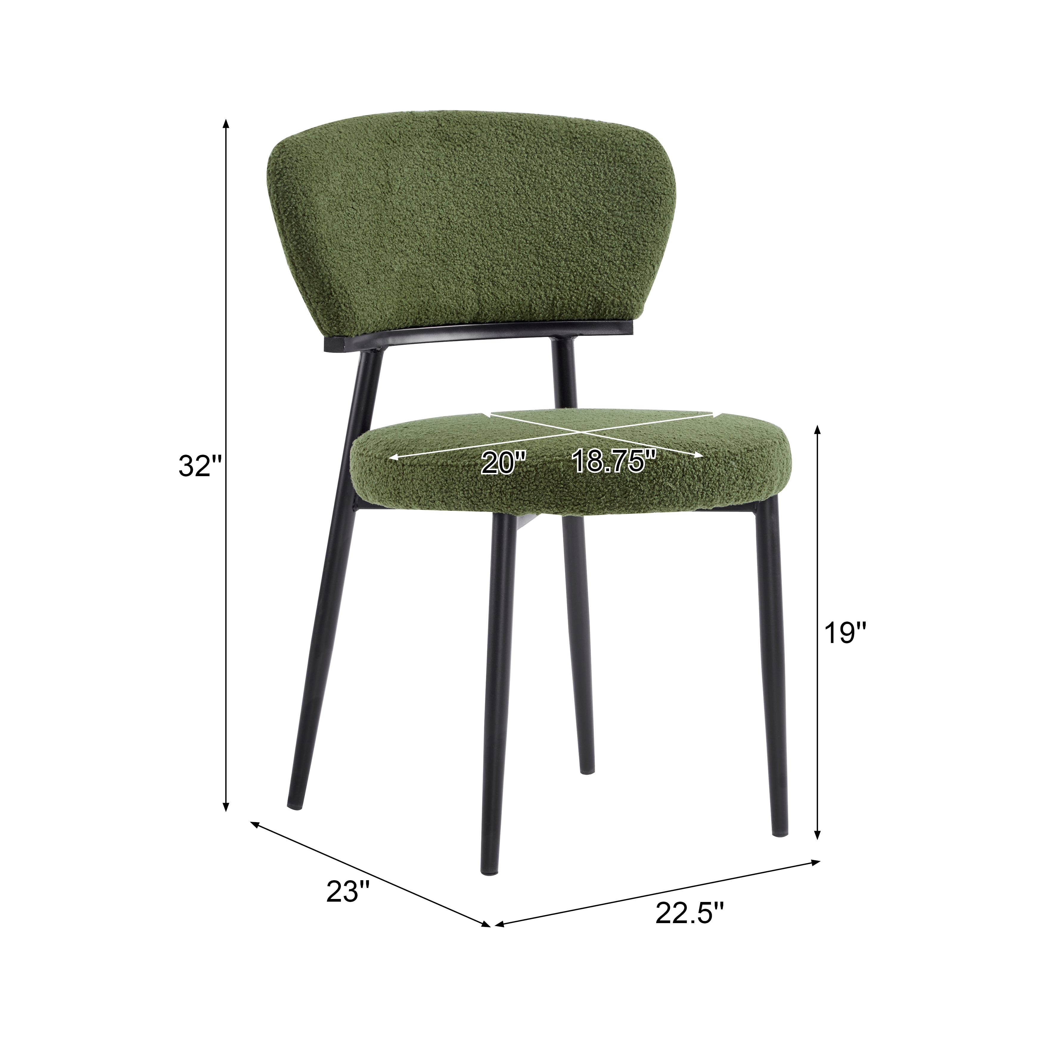 EUROCO Upholstered Dining Chairs Set of 2, Modern Accent Chair Armless,Side Chair for Kitchen Living Room,Green