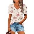 thumbnail image 2 of Tops for Women Flower Print Short Sleeve Casual Loose Summer T Shirt Womens Short Sleeve Blouse, 2 of 5