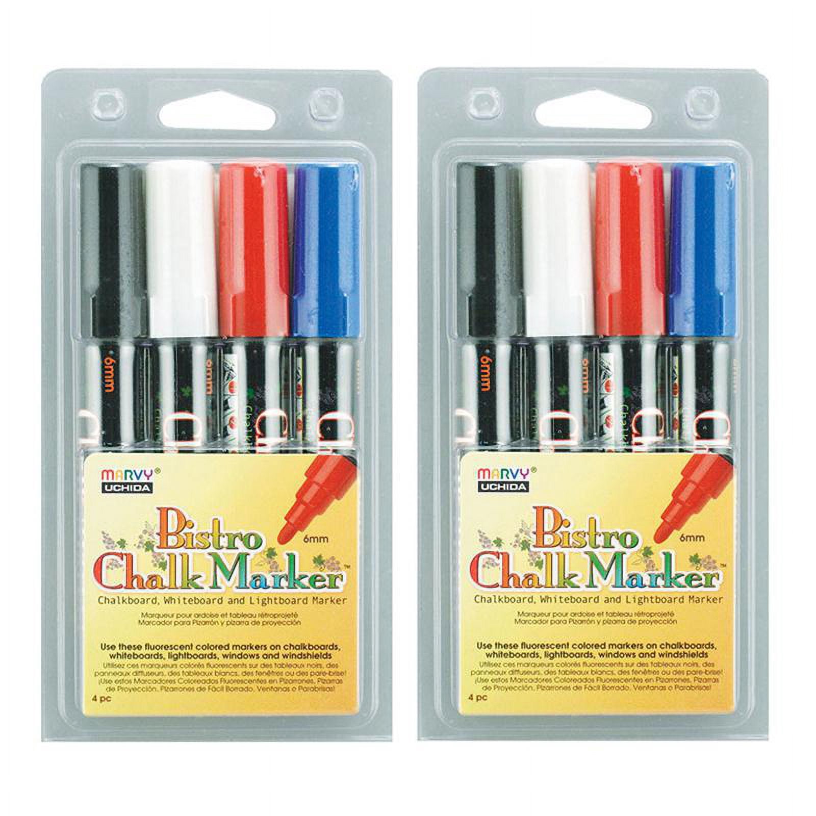 Marvy Uchida Broad Point Chalk Marker Broad Tip Set 4C, Basic Colors, 4 Per Pack, 2 Packs