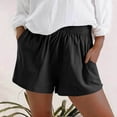 thumbnail image 3 of Cotton Linen Shorts for Women Summer Casual Elastic High Waist Wide Leg Loose Fit Lightweight Beach Shorts with Pockets, 3 of 6