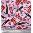 thumbnail image 1 of Soimoi Poly Georgette Fabric Bus,Telephone Booth & London Clock Tower Architectural Fabric Prints by Yard 52 Inch Wide, 1 of 3