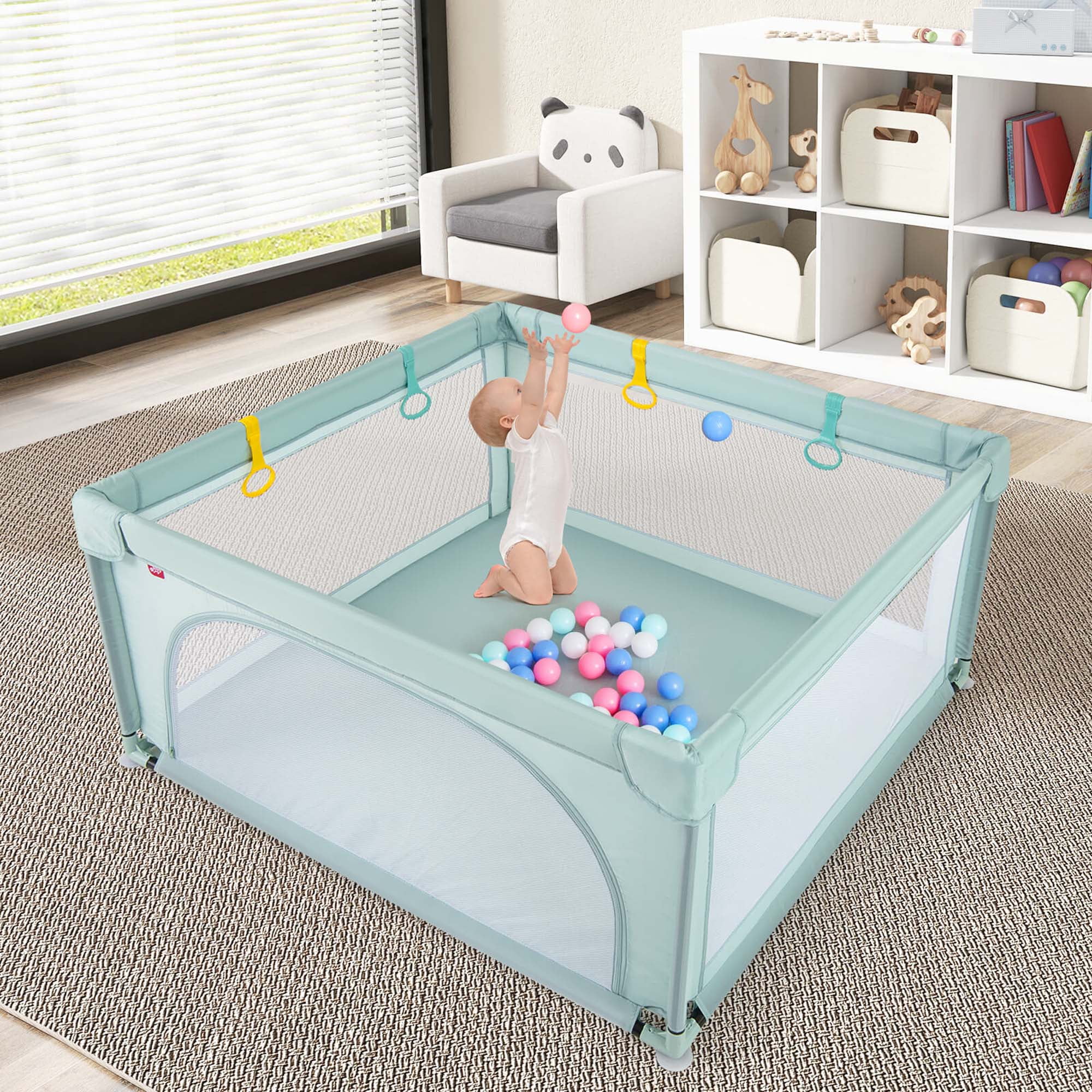 Honeyjoy Baby Playpen Infant Large Safety Play Center Yard with 50 Ocean Balls Light Blue