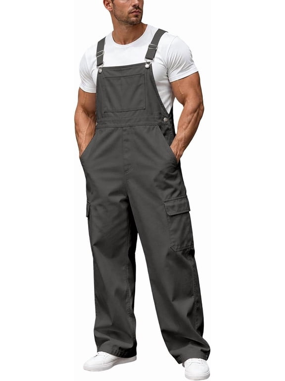 Bib Overalls for Men Casual Loose Fit Lightweigt Work Jumpsuit,Large,0076-mvvxk-darkgray