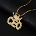 thumbnail image 4 of Hip Hop Iced Out Crown Letters CEO Pendants Necklaces 14K Yellow Gold Chains For Men Women Cubic Zircon Bling Jewelry, 4 of 7