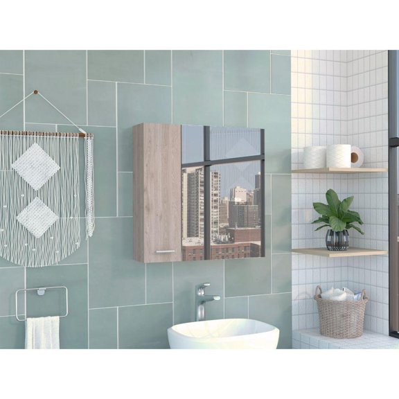 Depot E-Shop Harbor Medicine Cabinet With Mirror, 4 Internal Shelves, And Single Door, Light Gray