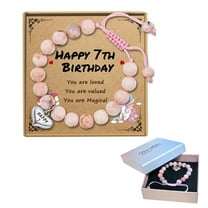 Birthday Bracelet Gifts for 7 Year Old Girl with Gift Box, Adjustable Handmade Beaded Birthday Bracelet as Birthday Gift for 7 Years Old Daughter/Granddaughter/Niece