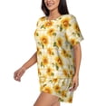 thumbnail image 2 of Daiia Light Yellow Plaid Sunflower Pattern Womens Pajama Sets Short Sleeve Pajamas for Women Sets Soft Lounge Sets Casual Round Neck Sleepwear PJS-X-Large, 2 of 7
