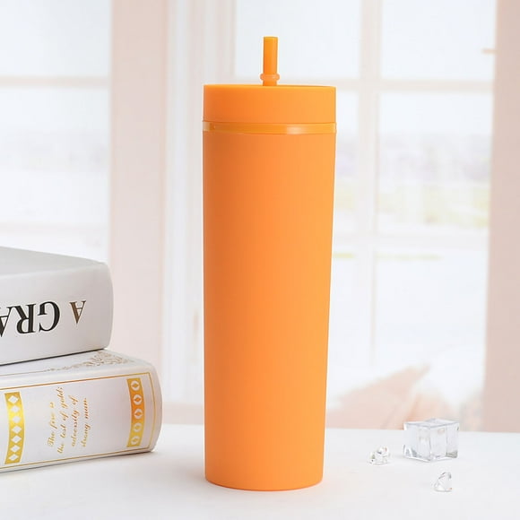 Verdant Touch Tasse à paille colorée en plastique coloré style simple confortable au toucher Grande capacité Orange 473 ml