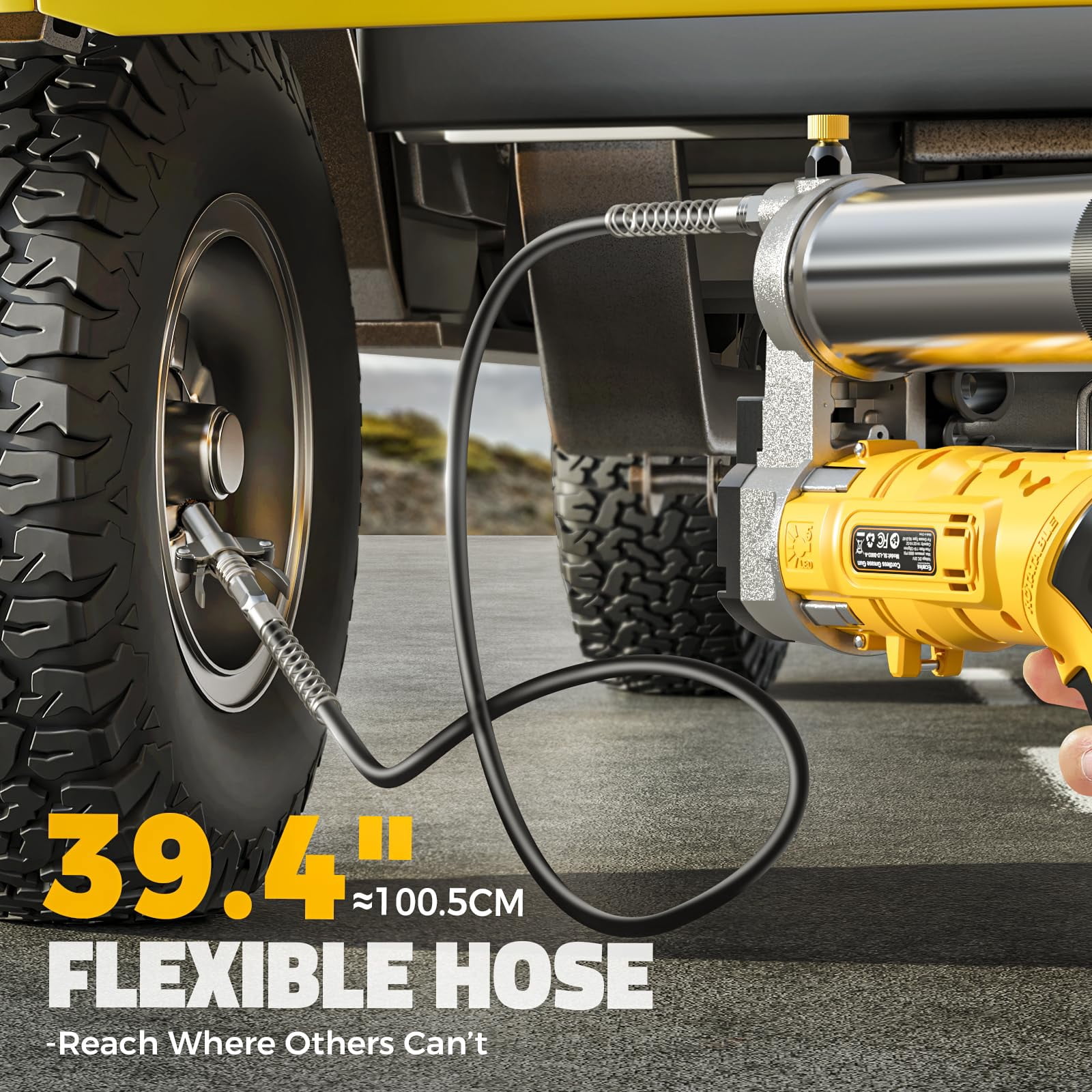Cordless Grease Gun Compatible with DeWalt 20V Battery, 12000PSI Max Electric Grease Gun, Dual Pistol & in-Line Grip, Works with Bulk & Cartridge Grease, with 39" Hose & 4 Couplers (Tool Only)