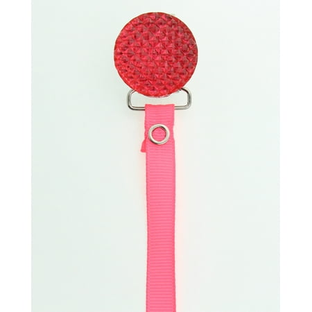 Quilted Crystal Pacifier Clip with Solid Ribbon, Pink Shades