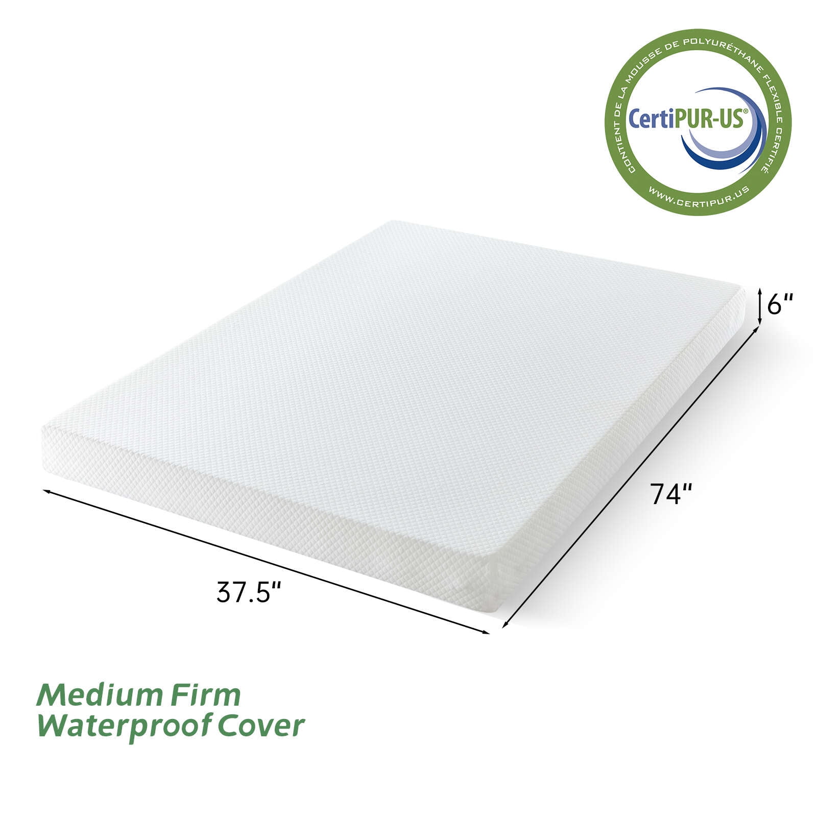 6" TwinXL Gel Memory Foam Mattress Free of Fiberglass/CertiPUR-US Certified/Square Bed/Cool Sleeping and Comfortable Support
