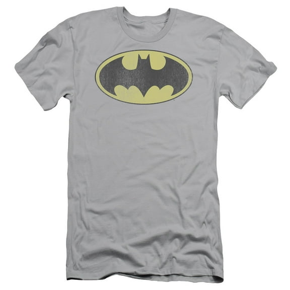 DC Comics Retro Bat Logo Distressed S/S Adult 30/1 T-Shirt Silver