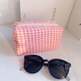 thumbnail image 1 of Portable Korean Travel Sundries Large Capacity Candy Color Plaid Makeup Bag Cosmetic Organizer Wash Bag Storage Pouch PINK, 1 of 8