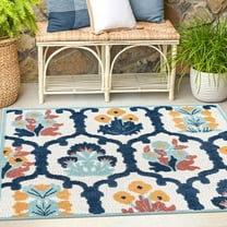 Unique Loom Belize Outdoor Collection Area Rug - Corozal (7' 10" Square Ivory/Navy Blue)
