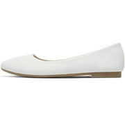 Obtaom Womens Round Toe Ballet Flats,Cute Textile Ballerina Flats,Comfortable Faux Leather Insole Low Heels Dress Shoes For Ladies (White,US9)