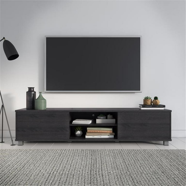 CorLiving Hollywood Modern Dark Gray Engineered Wood TV Stand with Cabinets for Most TVs up to 85 Entertainment Center Media Console Cabinet