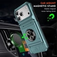 thumbnail image 3 of For Apple iPhone 17 Pro Phone Case with Finger Ring Holder Kickstand, Card Slots，Heavy Duty Shockproof Rugged Protective Working with Magnetic Car Phone Mount,Green,For iPhone 17 Pro, 3 of 7
