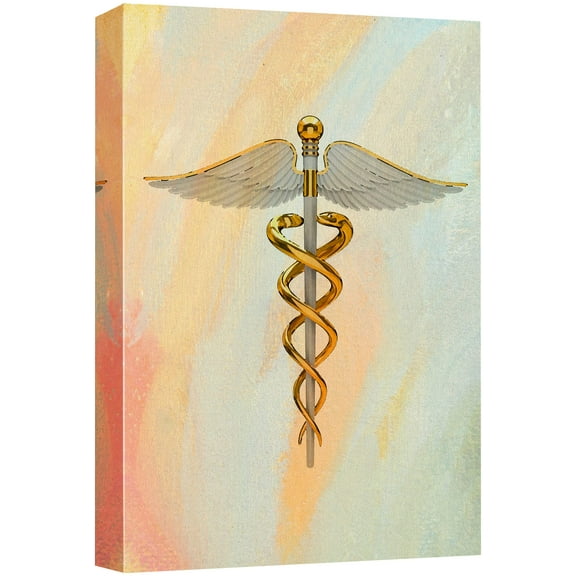 wall26 Canvas Print Wall Art Golden Caduceus on Watercolor Background Medicine People Digital Art Modern Art Contemporary Scenic Colorful for Living Room, Bedroom, Office - 16"x24"