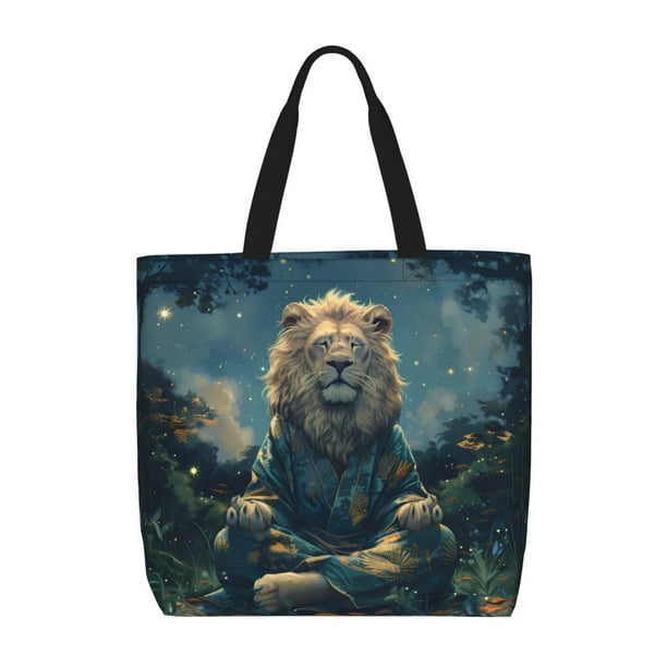 Balery Starry Sky Meditating Lion Bolsa de Mano para Mujeres con Cremallera, Bolsa de Gimnasio con Compartimentos, Bolsa para Laptop, Bolsa para Trabajo