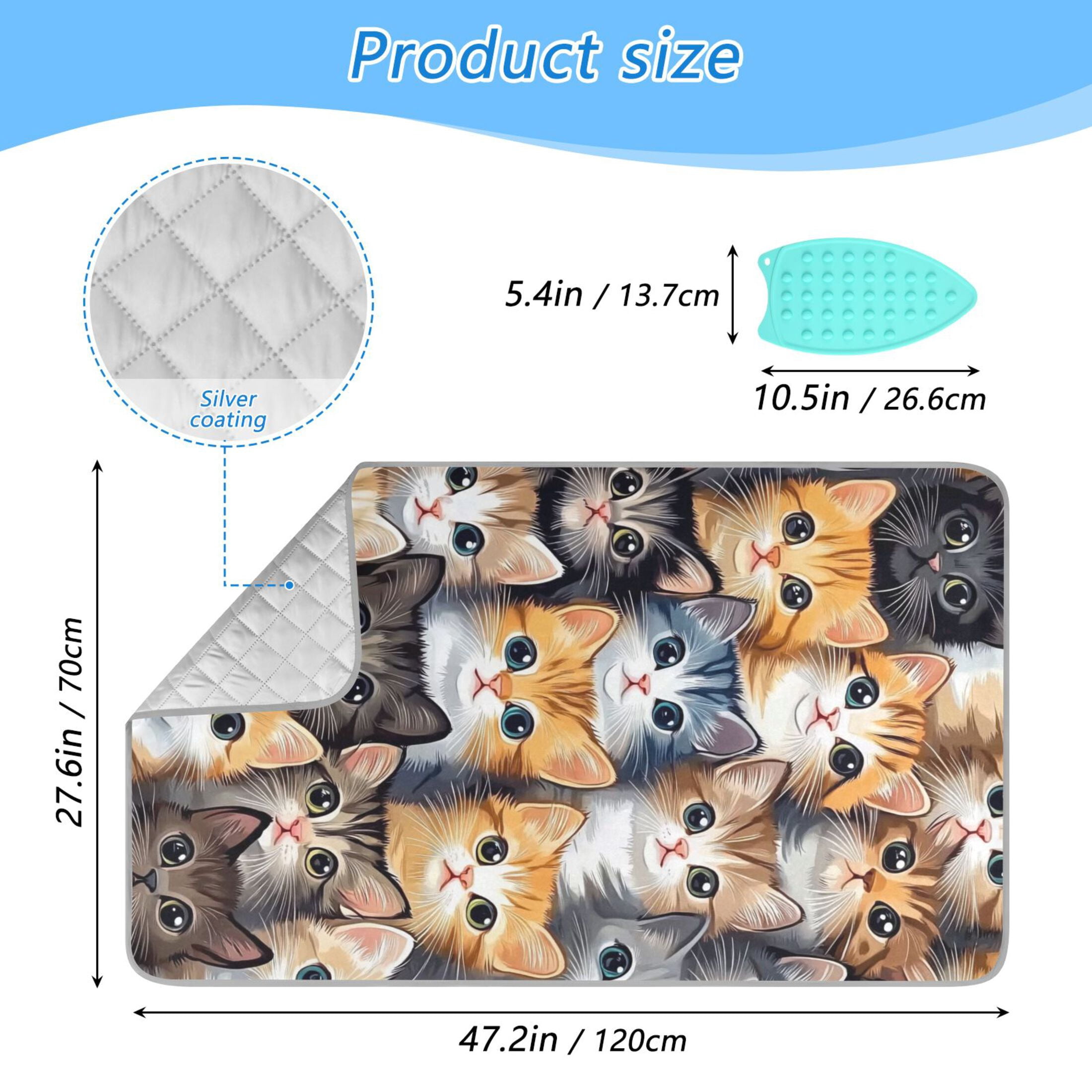 Brown Cute Cat Ironing Mat Blanket for Table Top Travel Portable Ironing Board Pad 47.2x27.6 Inch