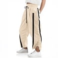 thumbnail image 2 of Sewkxo Womens Baggy Wide Leg Pants Casual Drawstring Elastic Waist Quick Dry Workout Pant Fashion Contrast Color Striped Trousers with Pockets,Khaki S, 2 of 7
