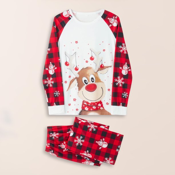 Conjunto de pijama de 2 piezas de ajuste holgado con estampado de alce familiar traje de pantalón largo rojo traje diario FLhrweasw Nuevo