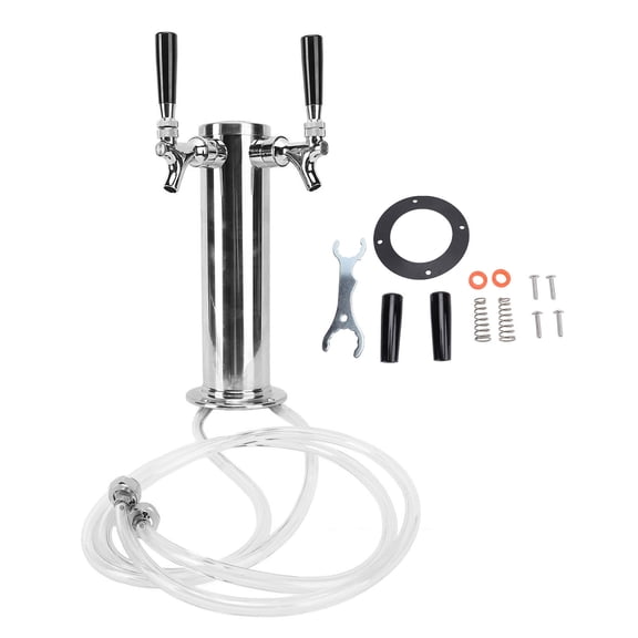Cacagoo Dual Tap Beer Kegerator Tower Stainless Steel Draft Beer Tower Dispenser Kit for Party Bar Pub Restaurant