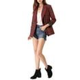 thumbnail image 2 of INSPIRE CHIC Women's Jacket Notched Lapel Double Breasted Padded Shoulder Blazer L Red Green, 2 of 8