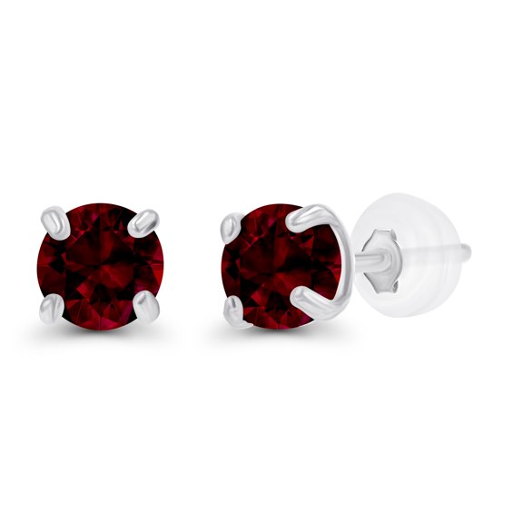 Decadence Sterling Silver Rhodium 3mm Round Natural Red Garnet January Birthstone Stud Earrings For Women