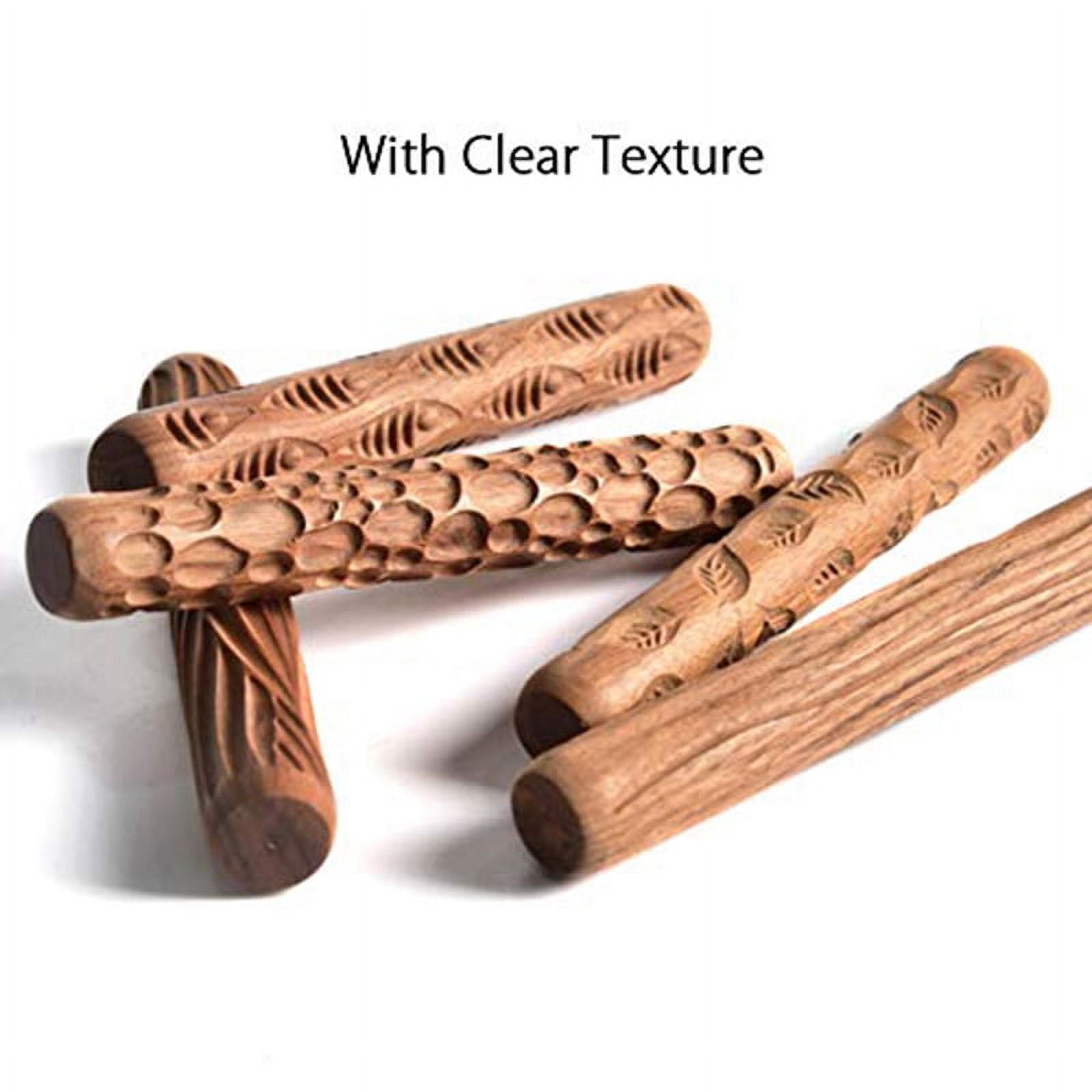 5PCS Pottery Tools Wood Hand Rollers for Clay Clay Stamp Clay Roller