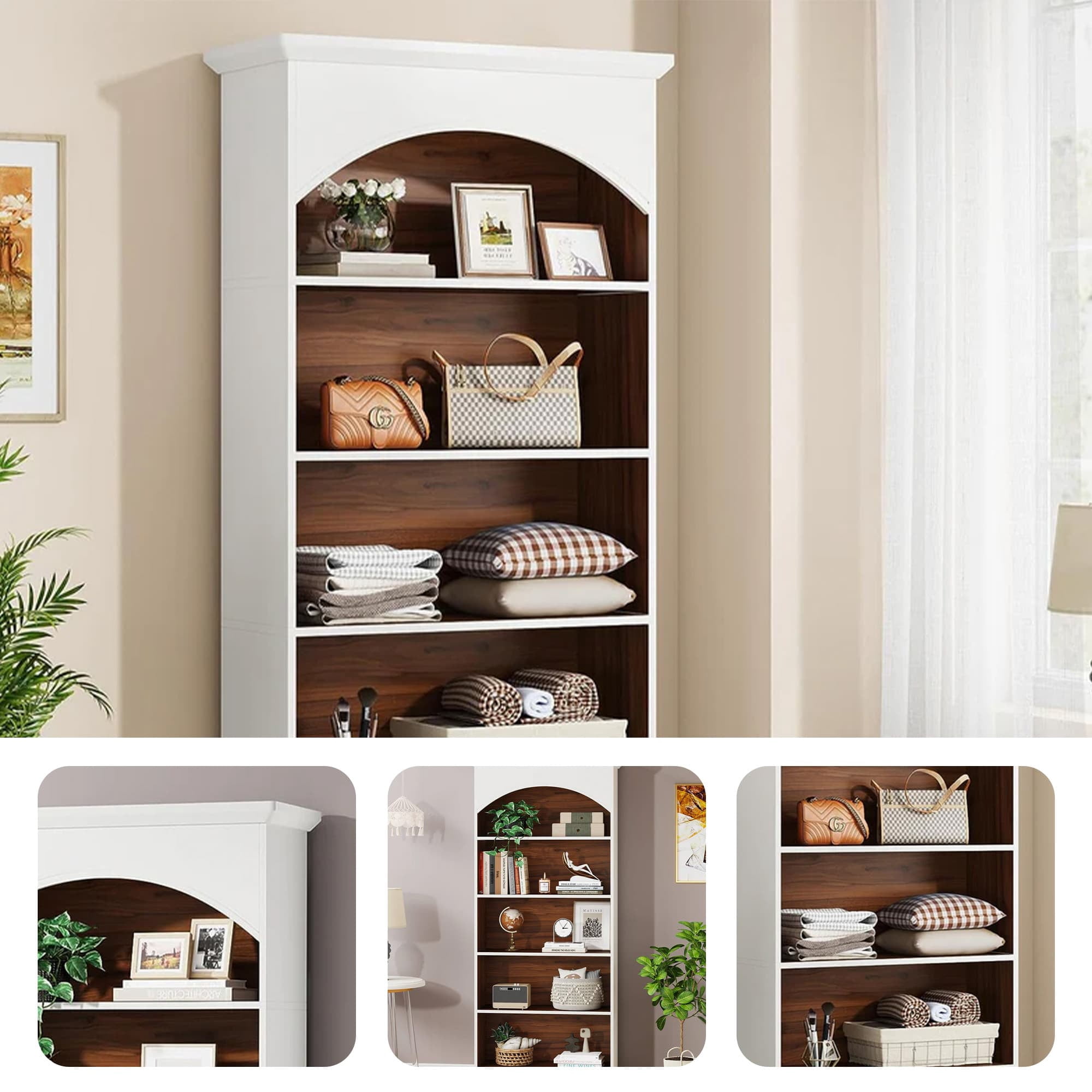 MAYEERTY 70.9" 5-Tier Tall Storage Bookcase, Waterproof Melamine Particleboard Display Shelf with Anti-Tip Accessories