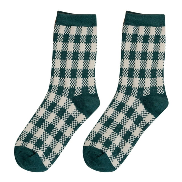 Bmisegm Style Femme Pied-de-Poule Rétro Imprimé Multicolore Automne Hiver Mi-Tube Socks Épaissi Chaud et à la Mode D_04 Taille Unique