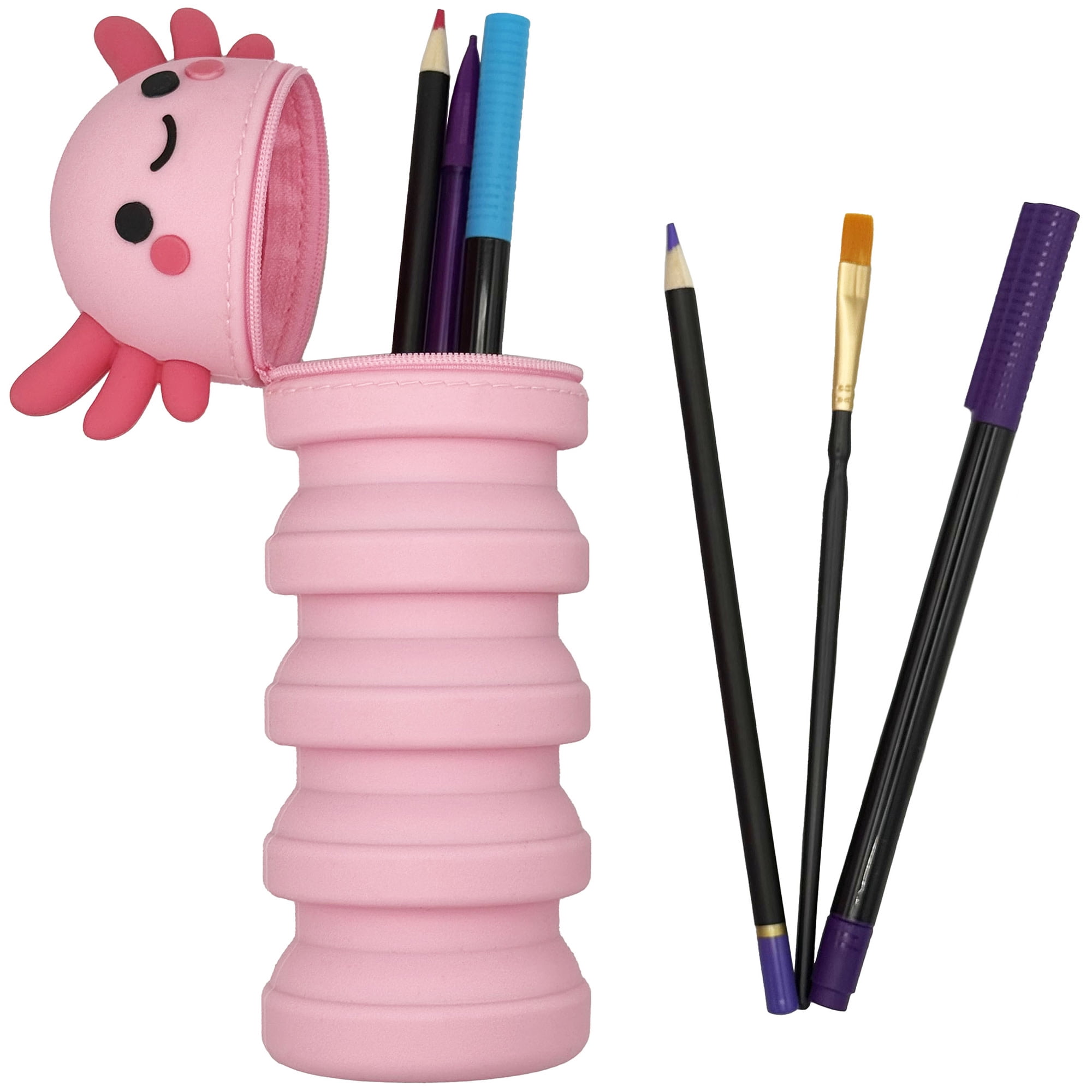Little Yellow Bicycle: Retractable Pencil Case - Axolotl - Cute Pink Animal Character, Zipper Carry Pouch, Silicone, School Supplies & Utensil Storage