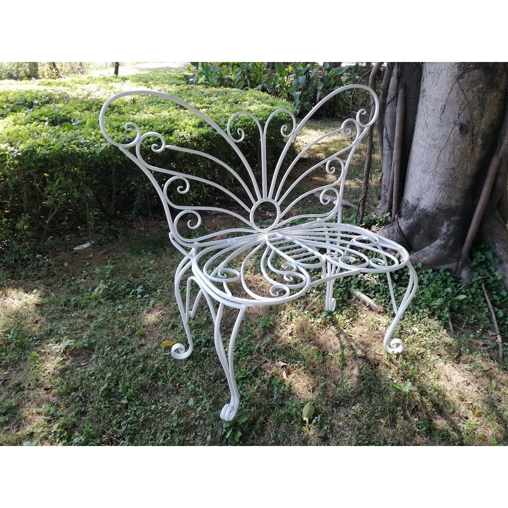 Hi-Line Gift Ltd 78620-S-WT White Metal Garden Butterfly Chair
