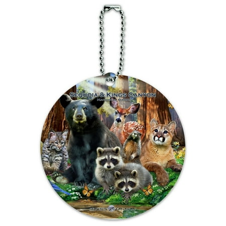 Sequoia and Kings Canyon National Parks California CA Animals Bear Raccoon Bobcat Deer Round Luggage ID Tag Card Suitcase (Best Sequoias In California)