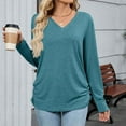 thumbnail image 2 of MIXUE Boho Tops For Women Autumn Winter Solid Color V Neck Long Sleeve Soft Casual Basic Pullover Shirts For Women T Shirts Daily-Wear,Blue,L, 2 of 7