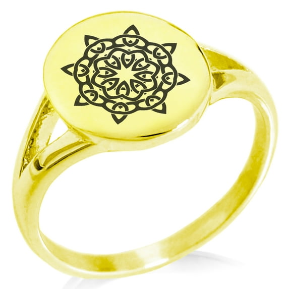 Stainless Steel Celtic Star Knot Minimalist Oval Top Polished Statement Signet Ring