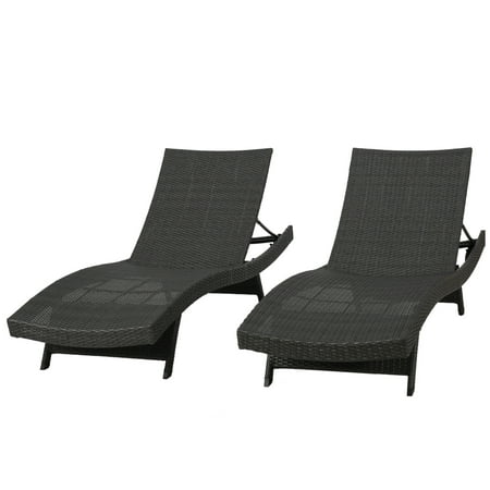 Noble House Weather Resistant Wicker Outdoor Chaise Lounge - Set of 2 - Grey
