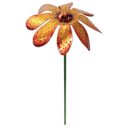Small Orange Daisy Spinner Balancer Metal Garden Stake Outdoor Decor