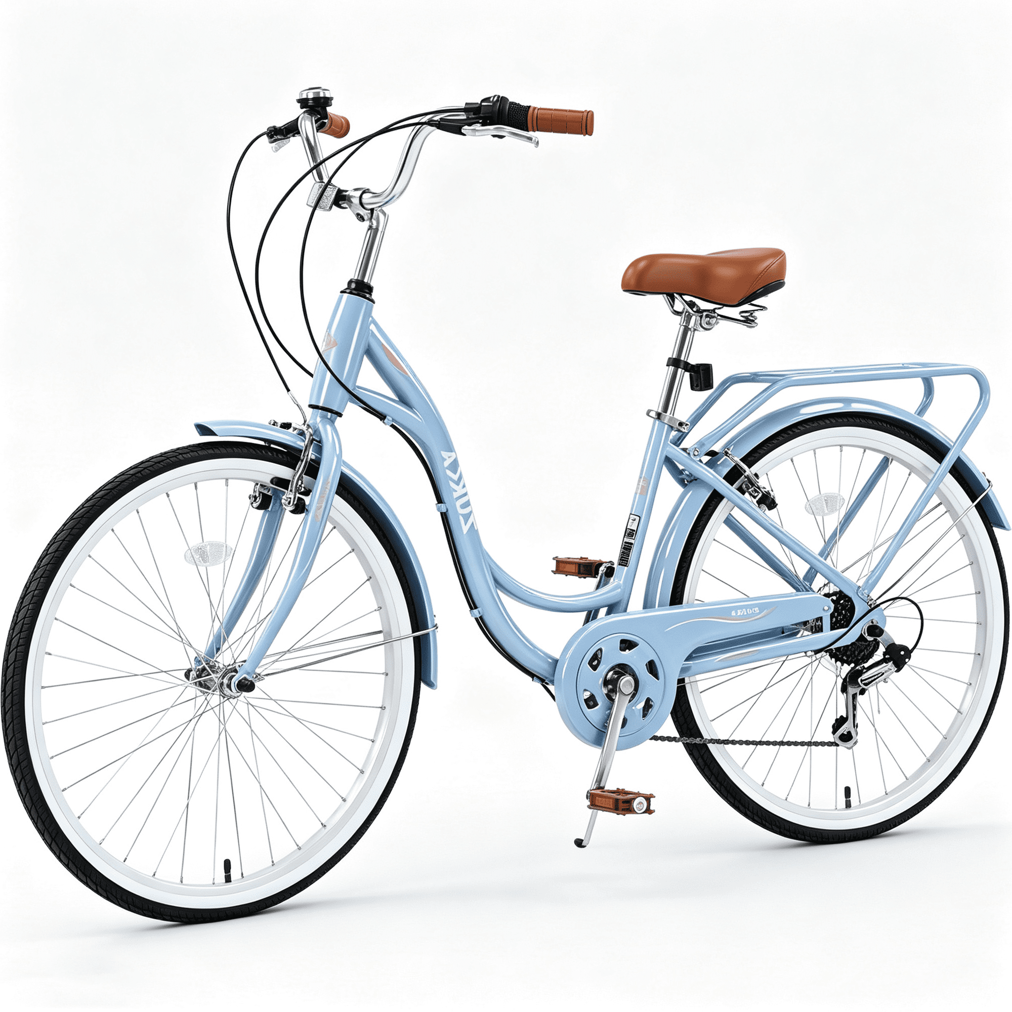 POVANLI 24" Lady Bike with 7 Speed Adjustment,Steel Frame Ladies Bicycle for 10+Years Old Blue