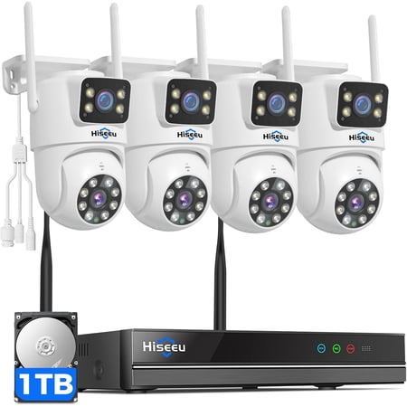 Wireless Security Cameras Outdoor, 5G & 2.4G WiFi Pro, Home Camera System, Dual Lens, 360° Pan Tilt, Auto Tracking, Color Night Vision, 1TB HDD No Subscription, Need Plug In