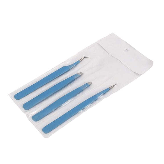 OdontoMed2011® Tweezer Pack- 4 Tweezers Set- Ingrown Hair Remover Treatment. Eyebrow Shaper. With Protective Case, Slanted And Pointed Eyebrow Tweezer Set (Sky Blue)