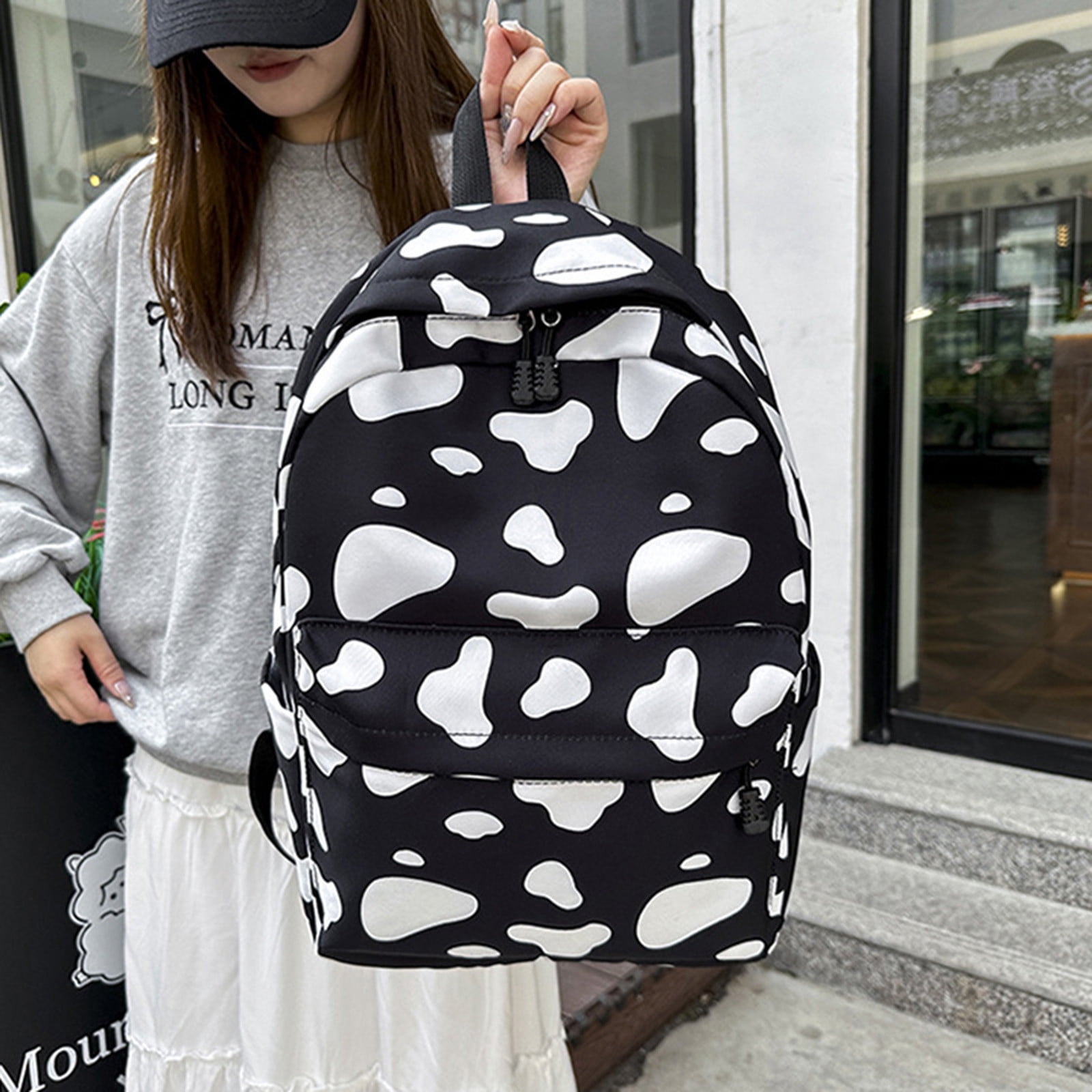 Cow Print Backpack Set 3PCS Casual Travel Daypack with Lunch Bag & Pouch Lightweight Multi-Pocket School-Style Backpack