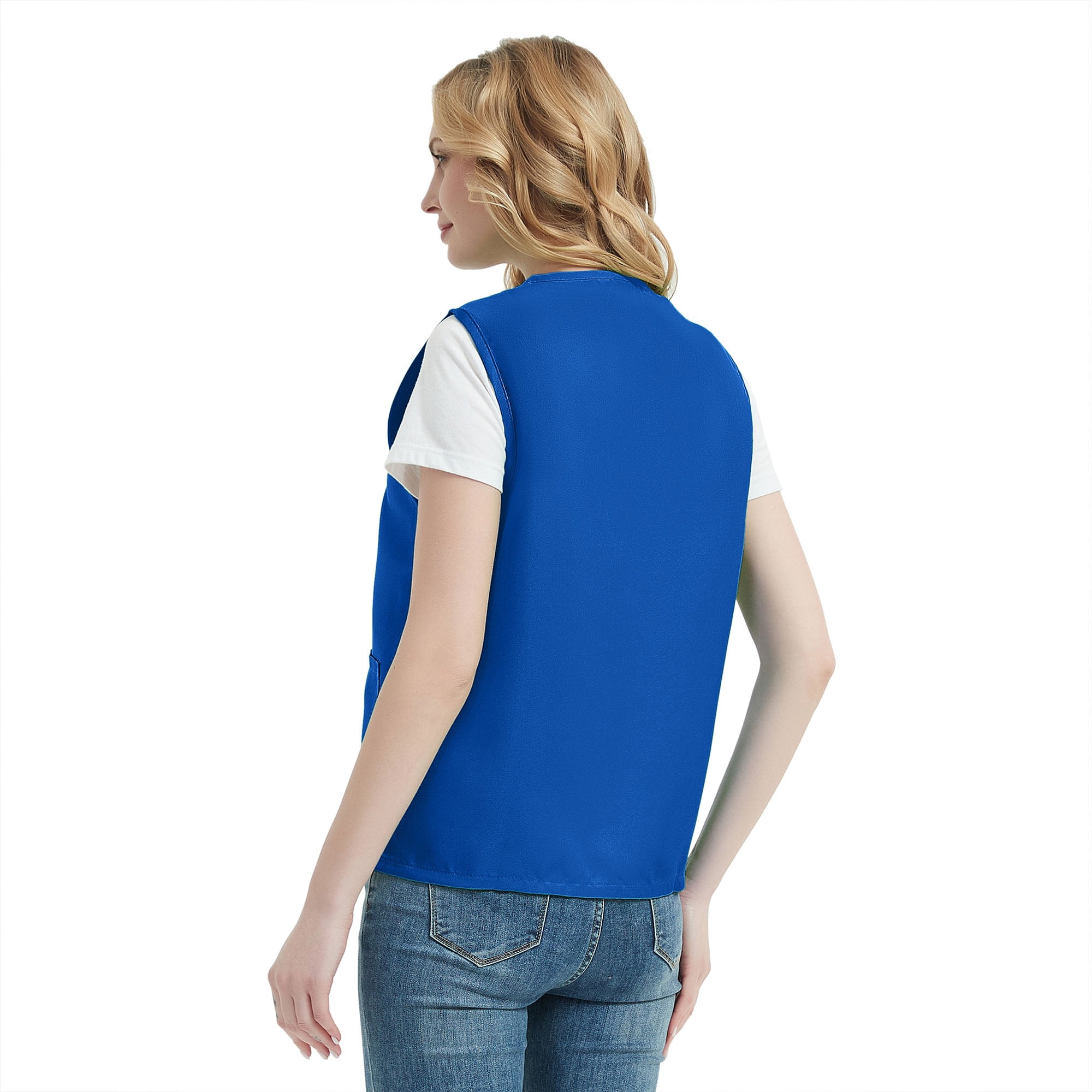 TOPTIE 5 Pack Unisex Work Vest Button Up Vest Volunteer Activity Supermarket Uniform-Blue-2XL