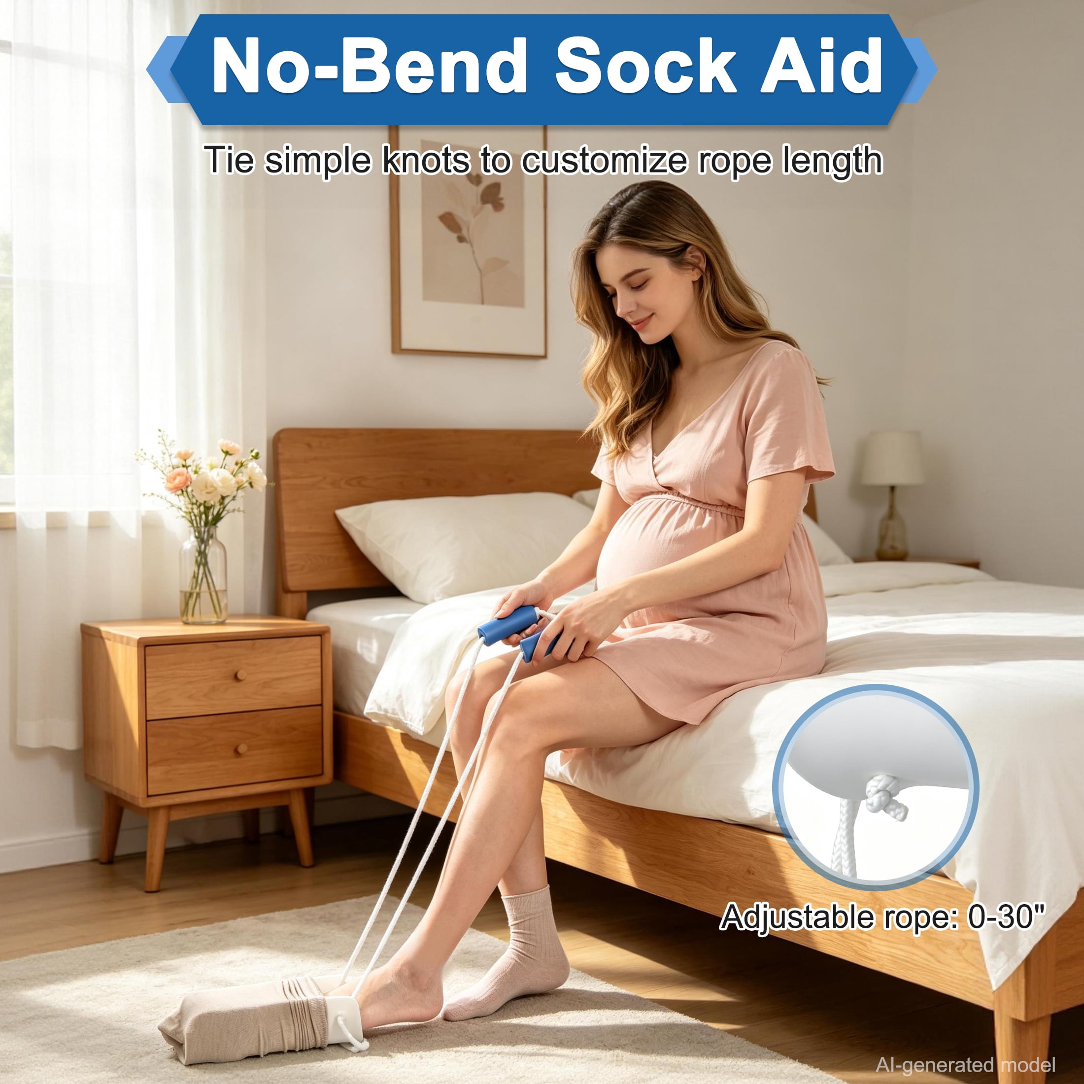 Sock Aid, Sock Aids for Putting On Socks, Sock Assistant Device No Bending with Foam Handles Easy On Easy Off, Sock Helpers to Put On Your Socks for Seniors, Elderly, Pregnant, After Surgery Recovery