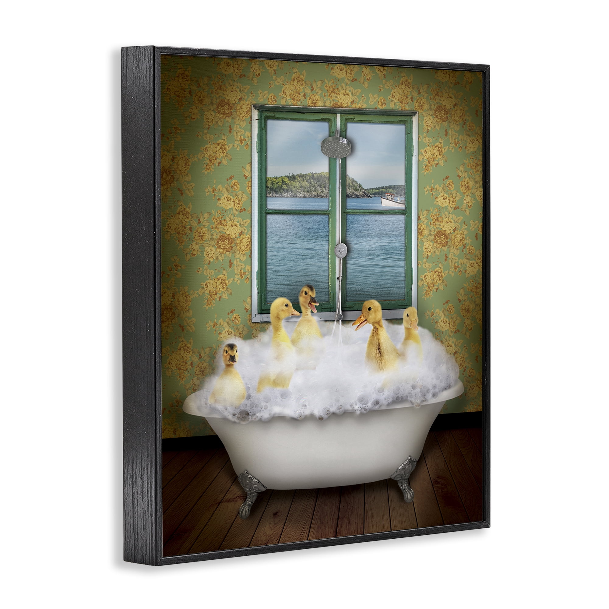Ducks Bathing Tub Ocean View Animals & Insects Graphic Art Black Framed Art Print Wall Art
