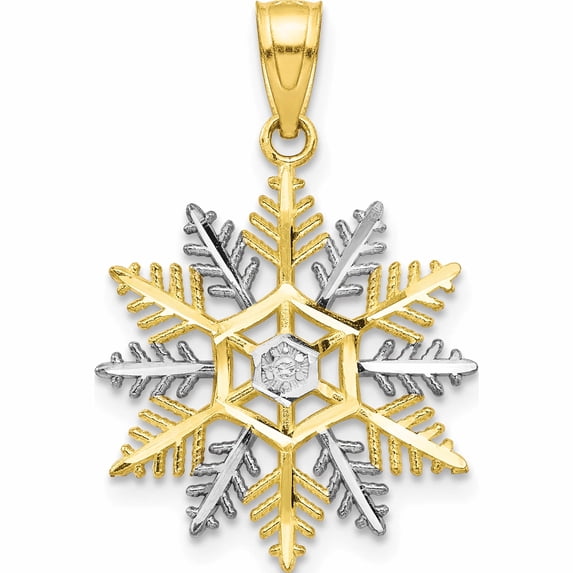 10K Yellow With Rhodium Snowflake Charm (25 X 16) Made In United States 10c986