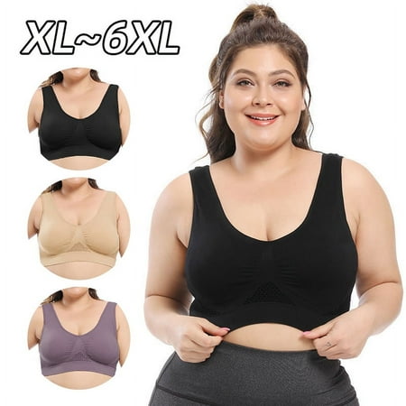 

YuanLu Women s Plus Size Hi-Impact Sports Bra Wirefree Comfort Bra for Women 3 Pack Multicolor Sizes XL-6XL
